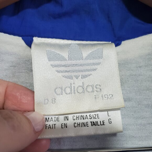 ADIDAS Vintage 90s Windbreaker Track Jacket Coat Nylon 3 Stripes Blue Mens Large - Picture 10 of 16